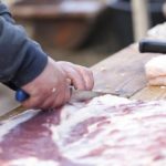 Close cutting of pork meat and preparation for further preparation